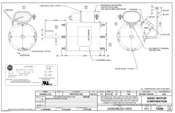 9624 Nidec | 1/50-1/70 hp 1550 RPM 1-Speed 115V; 3.3