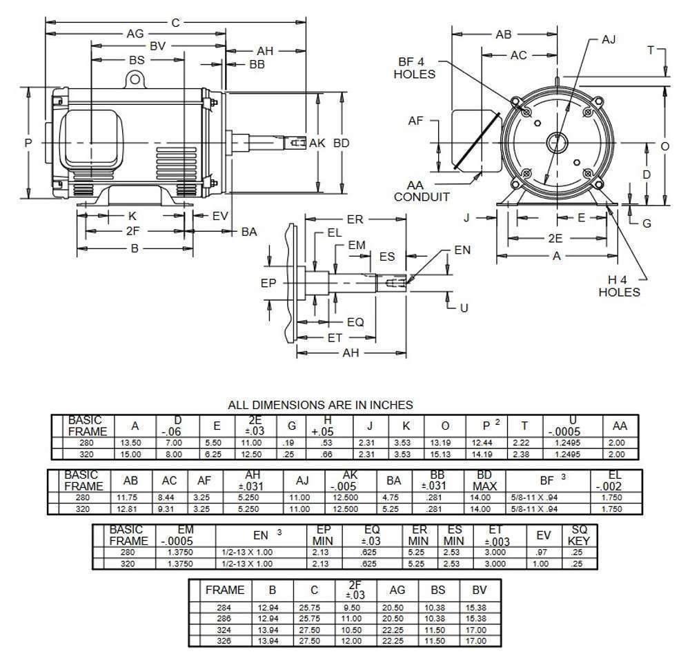 284tsc Frame Chart.pdf 284TTDCA6007 Replacement Motor - cemotors